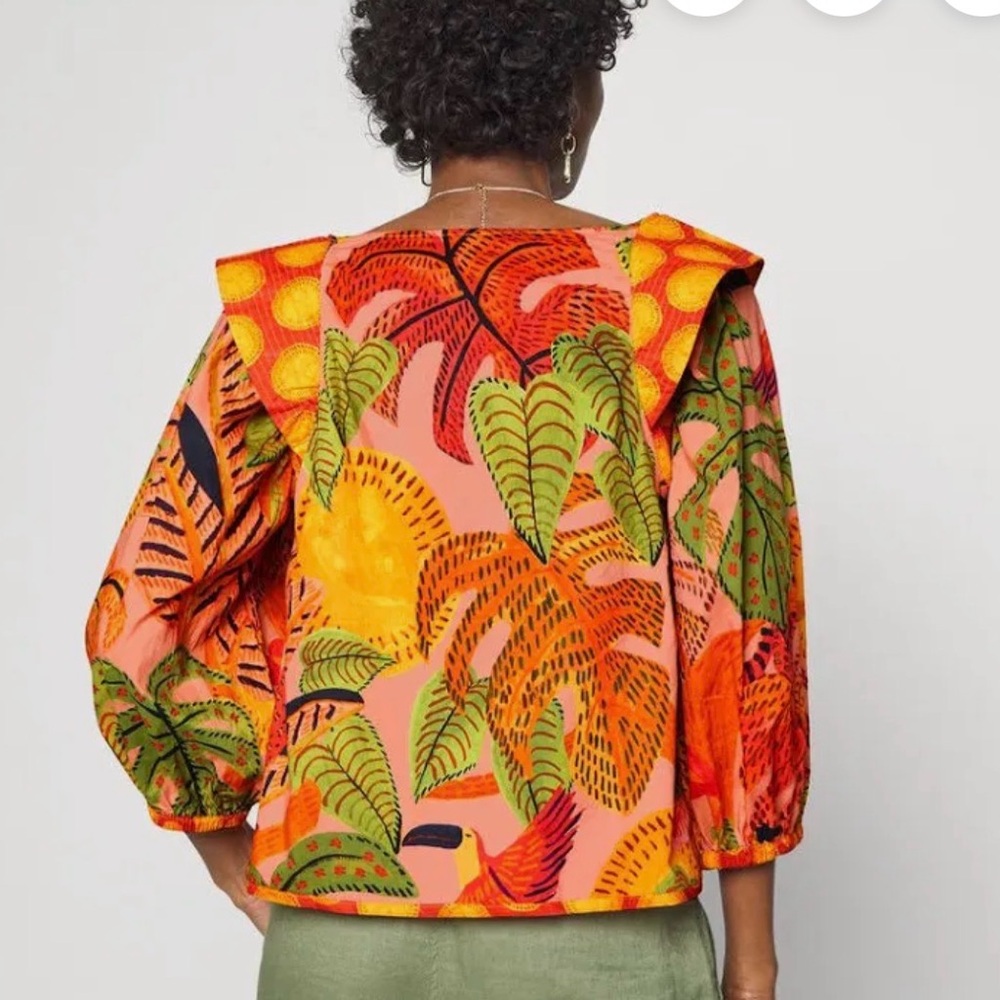 Farm Rio Summer Dream Square Neck Blouse XS - Picture 6 of 16